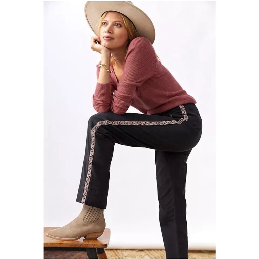 Anthropologie Boho Aztec Tapestry Tapered High Waisted Black Pants NWT 14